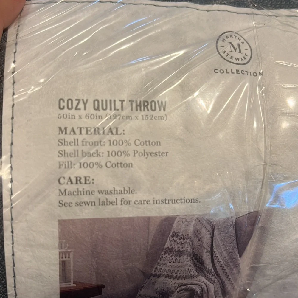 MARTHA STEWART COLLECTION COZY QUILT THROW 50 X 60 WHITE GRAY NEW IN BAG